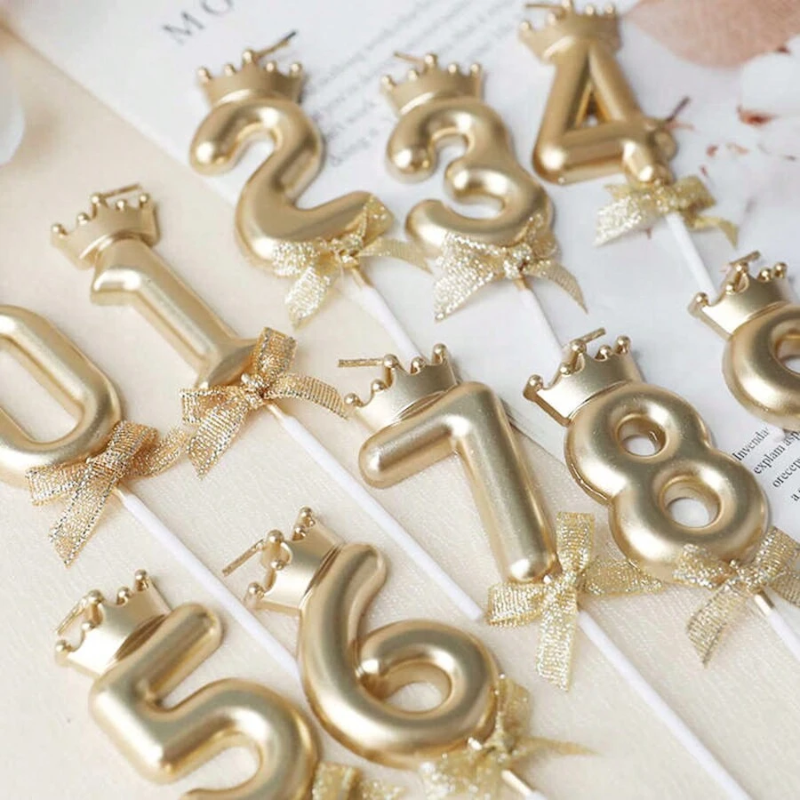 Champagne Gold Digital Candles Crown Bow Birthday Cake 0-9 Candles Birthday Party Plugin Dress Up Candles - Champagne - View 1