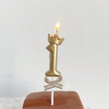 Champagne Gold Digital Candles Crown Bow Birthday Cake 0-9 Candles Birthday Party Plugin Dress Up Candles - Champagne - View 4