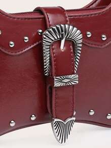 Bolso de lona encerada con decoración de remaches, estilo boho retro occidental, con estampado de leopardo de angora, apropiado para citas, salidas, fiestas, festivales de música