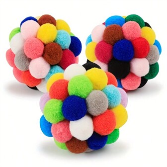 Cat Plush Balls Toy With Bell, Bouncy Self-Amusement Teaser Toy, Suitable For Indoor Cats And Kittens Chewing