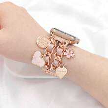 1 Stück neues Damen Uhrenarmband mit Herz- und Blumen-Elementen, kompatibel mit Apple Watch 1/2/3/4/5/6/7/8/9