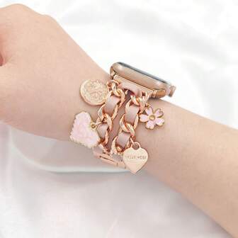 1 件全新女款 Apple Watch 表带，带爱心花朵元素，兼容 Apple Watch 1/2/3/4/5/6/7/8/9