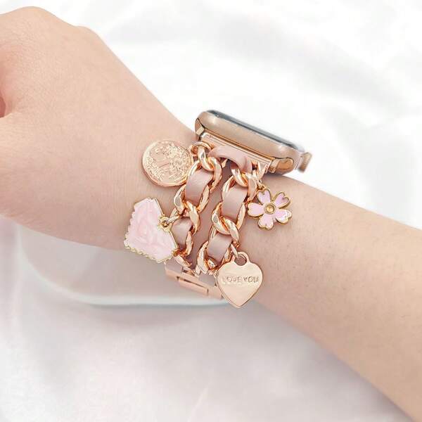 1 Stück neue Damen Apple Watch Armband mit Liebesblumenelement kompatibel mit Apple Watch 1/2/3/4/5/6/7/8/9 Valentinstag