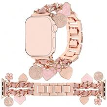 1 Stück neues Damen Uhrenarmband mit Herz- und Blumen-Elementen, kompatibel mit Apple Watch 1/2/3/4/5/6/7/8/9