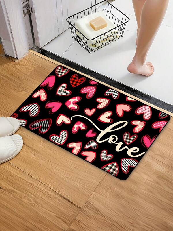 1 pezzo di zerbino in velluto cristallino con motivo a cuore dai colori luminosi, superficie soffice per rimuovere la polvere dalla suola, lavabile e pieghevole. Può essere utilizzato come zerbino per ingresso, camera da letto, in casa, come decorazione per la stanza. Perfetto per San Valentino e altre occasioni.