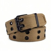 1pc Men's Double Prong Buckle Belt, Outdoor Vintage Canvas Belt, Fashionable All-Match Black Casual Belt, Gift For Boyfriend/ Elders, Suitable For Daily Wear