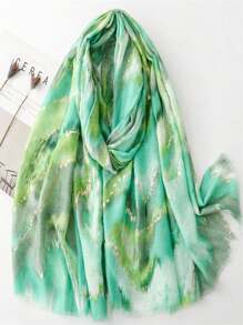 New Waves Print Scarf, Women's Silk Shawl Wrap Long Scarf For Spring/Summer, Versatile Metallic Accents Design, Suitable As Beach Coverup, Headscarf And Shoulder Wrap - Multicolor - View 14