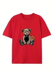 Summer Tops Fashion Bear Pattern Men's T-Shirt Pure Cotton Skin Comfortable , Suitable For Sports Out, Suitable For Couples At Home