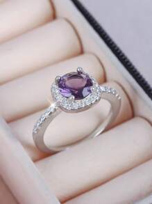 1pc Elegant Multi-Color Square Band Design Round CZ Stone Ring, Versatile Men Women Engagement Wedding Ring, Valentine's Day Gift,Mom,Mother,Mother's Day,Gift