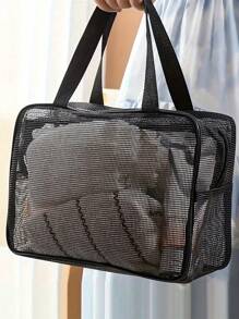 Netz-Kulturtasche, tragbare Handdusche Kosmetiktasche, Netz-Wäsche Tasche tragbare Handdusche Bad Lagerung Kosmetiktasche Schwarz Undurchlässig Fitness Dusche Tasche, Anwendungsbereich Badezimmer, Outdoor, Reise/Baden, Waschen, Lagerung Atmungsaktiv Fitness Dusche Tragbare Tasche - Zufällige Farbige Reißverschluss Köpfe Reise-Essentials Reise-Accessoires Urlaub Sommerferien Rückkehr zur Schule