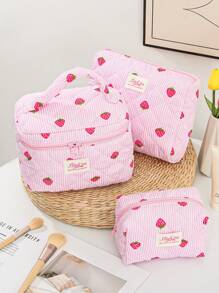 1 件绗缝化妆包可爱粉色手柄化妆包美观旅行盥洗包大容量化妆包多功能化妆品收纳包化妆刷收纳包适用于旅行礼物、情人节、朋友礼物、伴娘节礼物夏季旅行、度假家居浴室装饰节日化妆品收纳包浴室配件返校 - 粉色 - 查看 13