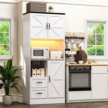 68'' Tall Kitchen Pantry With Barn Doors, Storage Cabinet With Organizer, Drawer And Adjustable Shelves, Wood Cupboard For Kitchen, Dining Room, Bathroom And Hallway, White - White - View 6
