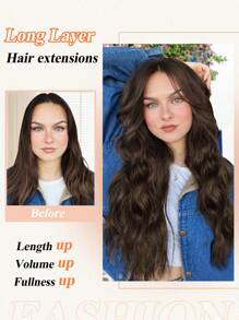 Extensions de cheveux avec clips, vague longue avec 5 clips de sécurité, 22 pouces, extensions de cheveux avec clips en forme de V en fibre synthétique ondulé, pour 1 pièce usage quotidien des femmes