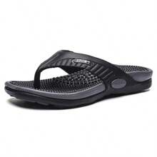 Sandalias tipo chanclas para masaje para hombres, zapatos de playa transpirables de verano, chanclas de lujo transpirables para hombres - Negro - Ver 1