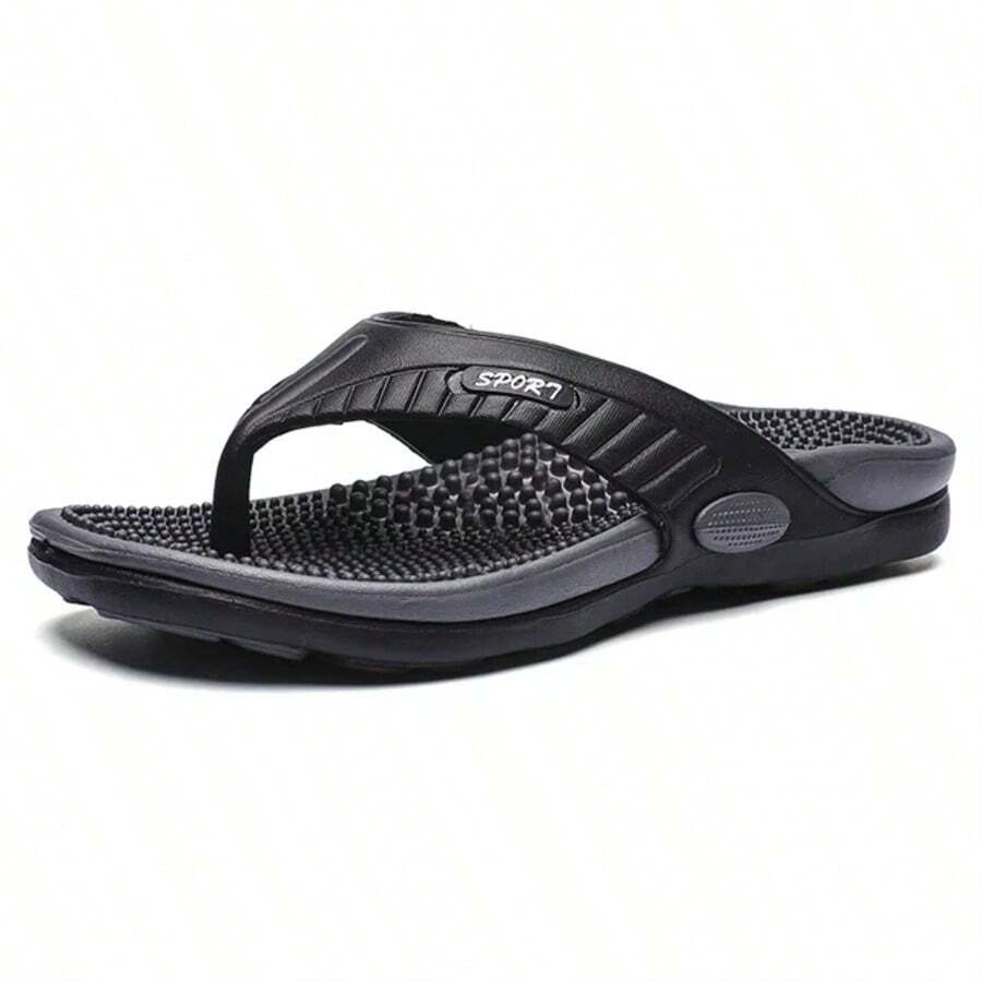 Sandalias tipo chanclas para masaje para hombres, zapatos de playa transpirables de verano, chanclas de lujo transpirables para hombres - Negro - Ver 1