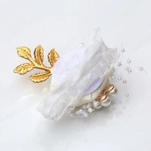 1pc Bride/Bridesmaid Burgundy Faux Rose Bead & Golden Leaf Wrist Corsage, Wedding/Party/Valentine's Day Decoration