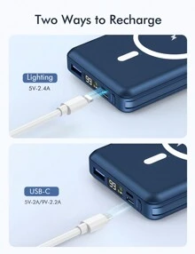 Podoru 适用于 Magsafe 电池组，10000mAh 磁性移动电源内置 USB C 照明线 22.5W PD 快速充电 LED 显示屏无线便携式充电器适用于 iPhone 16/15/14/13/12/所有系列适用于 Apple iPhone、iPad、Android 手机，适合家人、朋友、生日、冬季、情人节、复活节的礼物适合户外玩耍、购物、旅行、便携式电源、户外探险和紧急情况超级快速充电，磁性无线充电宝，安全稳定 - 藏蓝色 - 查看 7