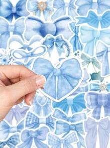 50pcs Aesthetic Blue Bow Sticker Aesthetic For Kids Waterbottle Laptop Guitar Skateboard Scrapbook Stationery Phone Waterproof Diy Decals Sticker - Blue - View 4