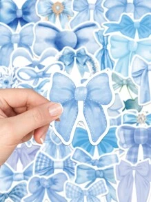 50pcs Aesthetic Blue Bow Sticker Aesthetic For Kids Waterbottle Laptop Guitar Skateboard Scrapbook Stationery Phone Waterproof Diy Decals Sticker - Blue - View 5