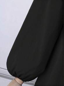 Fashionable Women's Casual Round Neck Puff Sleeve Loose Dress, Dignified - Black - View 5