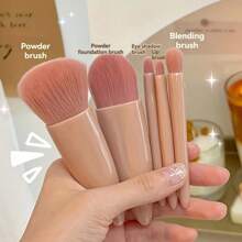 Juego de brochas de maquillaje portátiles de 5 piezas con espejo - Kit de viaje plegable, mini juego de brochas de maquillaje Juego de brochas de maquillaje de viaje - Rosa café - Ver 6