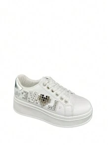 Women's Contrast Color Chunky Sole Casual Sneakers For Daily Wear And Sports - Silver - View 1