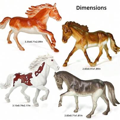 4 Pcs Non-Repetitive Realistic Horse Model Toys, Lifelike Horse Figurines, Suitable For Farm, Equestrian Desk Scenes, Farm Animal Figurines, Children's Holiday Gifts, Educational Learning Toys