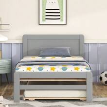 MISSUNNY Sleek Modern Design Twin Size Platform Bed Frame With Integrated Trundle For Enhanced Space Efficiency, Finished In Stylish Grey For A Contemporary, Sophisticated Look