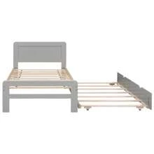MISSUNNY Sleek Modern Design Twin Size Platform Bed Frame With Integrated Trundle For Enhanced Space Efficiency, Finished In Stylish Grey For A Contemporary, Sophisticated Look