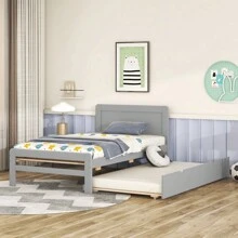 MISSUNNY Sleek Modern Design Twin Size Platform Bed Frame With Integrated Trundle For Enhanced Space Efficiency, Finished In Stylish Grey For A Contemporary, Sophisticated Look