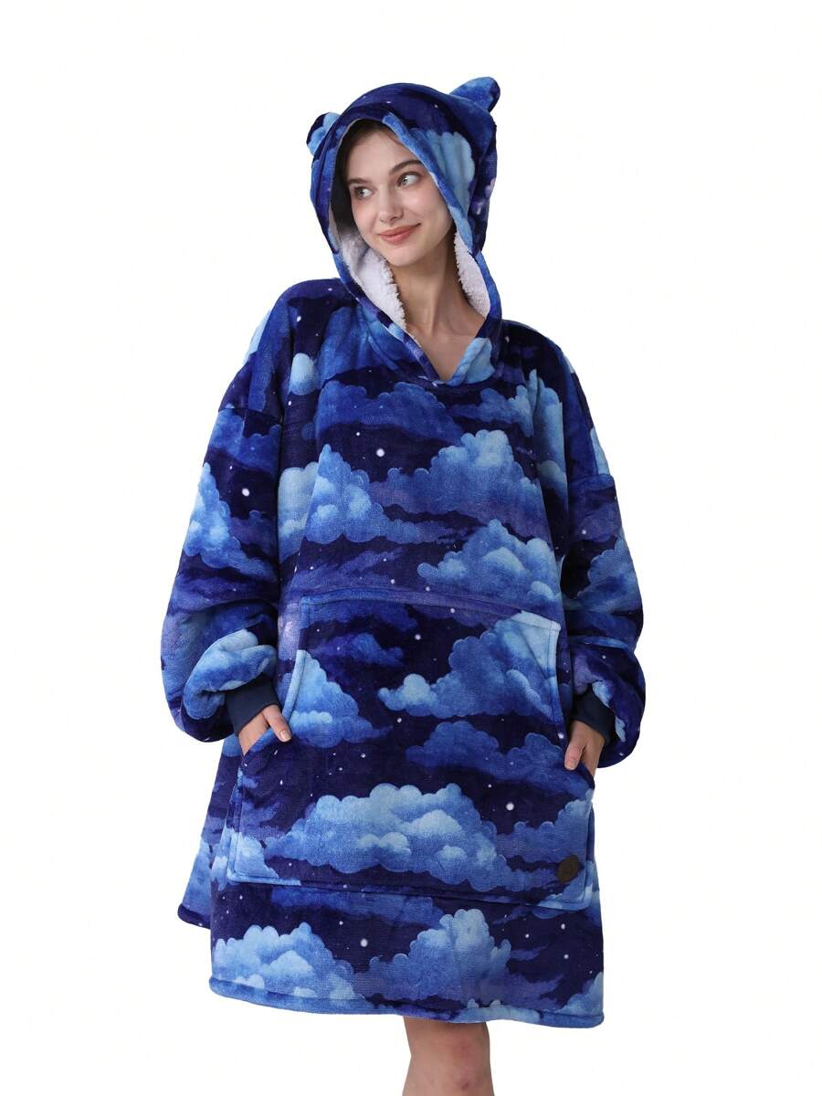 THREE POODLE Cloudy Sky Comfort Fit Oversized Hoodie & Sweatshirt For Adults, Women, And Men, Cozy And Warm Design - Cloudy Sky - 查看 1