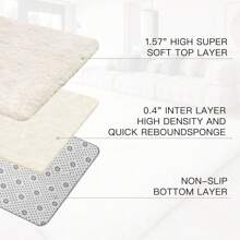 Treeboy Fluffy Area Rug Thick & Shaggy Carpet For Living Room & Bedroom Floor, Home Decor Anti-Slip Soft Carpet Floor Mat - Ivory - View 4