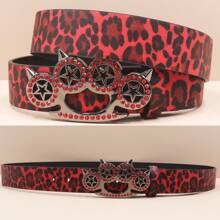 New Model Y2K Unisex Leopard Print Rhinestone Belt With Shiny Crystal Punk Hip-Hop PU Leather Belt For Jeans Dresses Gothic Belt Casual, Business, Boyfriend Husband Father Dad Men Gift, Daily Wear, Fashion, Teen, Outdoor, Vacation, Athletic, Travel, Street, Boho, Vintage Fall, Autumn, Halloween Autumn-Winter Accessories,Suitable For Teens, Youth,Men,Casual, Outdoor, Athletic, Vacation, Graduation Gifts, Birthday, Daily Wear