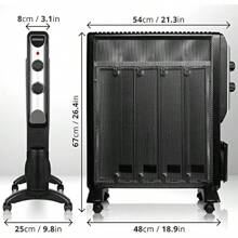 Electric Heater Oil  Radiator Convection Portable Mica Panel Heaters Micathermic Panels  Standing For Home Bedrooms Offices Any Room - Black1 - View 3