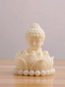 3D 弥勒硅胶蜡烛模具 - DIY 佛像和莲花蜡烛模具，适用于树脂、肥皂和蜡工艺 - 2 件套 - 易于脱模、可重复使用 - 非常适合家居装饰、芳香疗法和手工礼品 - 白色 - 查看 11