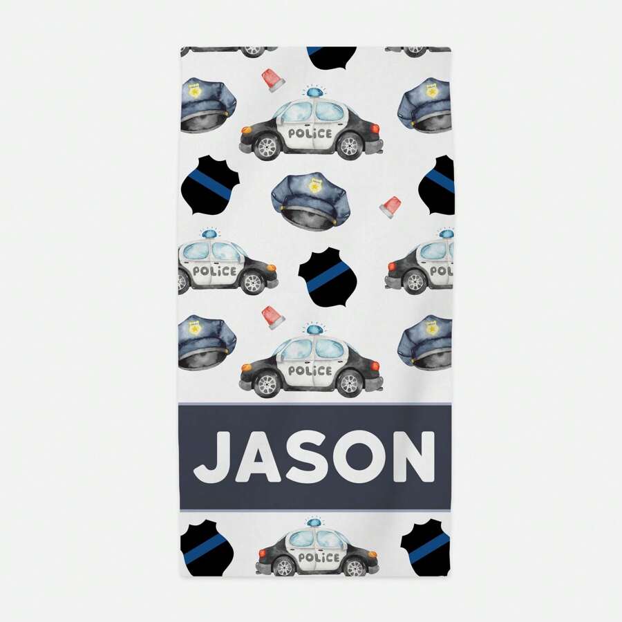 警察主题沙滩巾，个性化沙滩巾儿童沙滩巾，儿童沙滩巾，成人沙滩巾，警察沙滩巾 - 彩色 - 查看 1