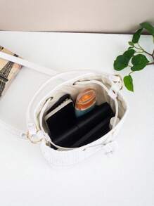 Large Capacity Drawstring Water Bucket Bag, Versatile Daily Tote Bag, New Summer Beach Bag, Straw Handbag & Shoulder Bag For Women, Eye-Catching Beach Bag Summer, Summer Straw Beach Bag For Women, Hottest Beach Bags For Women, Fashion Summer Vacation Bag, Beach Essentials Women Bags For Vacation & Holiday, Newest Holiday Bag ,Vacation Essentials - White - View 5