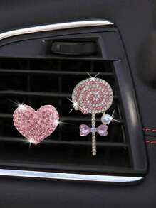 2pcs/Set Rhinestone Heart & Lollipop Shaped Car Air Vent Decoration Clips, No Fragrance - one-size - View 12