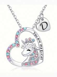 suteyi 女童獨角獸禮物，銀鍍字母A-Z女童心形獨角獸項鏈珠寶首飾首字母獨角獸項鏈生日禮物女童青少年獨角獸禮物 - 銀色 - 查看 5