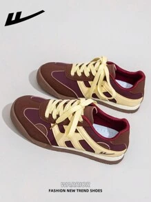 WARRIOR 1 Pair WARRIOR Women's Thick Sole Lace-Up Soft Bottom Casual Shoes, Flat Bottom Outdoor Sneakers, Summer Low-Top Commuting Shoes, Round Toe Low Heel Non-Slip Solid Color Elegant Soft Bottom Hiking Suitable For Students Graduation Photos Flat Shoes Ladies Low-Top Leather Surface Skate Shoes