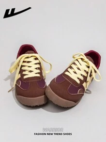 WARRIOR 1 Pair WARRIOR Women's Thick Sole Lace-Up Soft Bottom Casual Shoes, Flat Bottom Outdoor Sneakers, Summer Low-Top Commuting Shoes, Round Toe Low Heel Non-Slip Solid Color Elegant Soft Bottom Hiking Suitable For Students Graduation Photos Flat Shoes Ladies Low-Top Leather Surface Skate Shoes