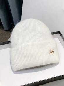 1 件装护耳羊毛线针织帽 2024 新款字母印花柔软钩针帽子冬季保暖加厚无檐小便帽女女孩少女