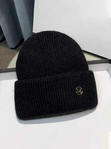 1 件装护耳羊毛线针织帽 2024 新款字母印花柔软钩针帽子冬季保暖加厚无檐小便帽女女孩少女