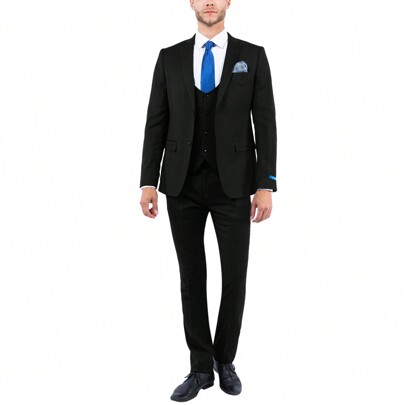 Mens Suit 3pc Solid Notch Lapel Two Button For Weddings, Prom, Graduation, Etc. Suit Set
