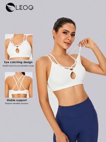 LEOQ Women's Cross Strap Sports Bra With Removable Pads, Suitable For Sports, Running, Outdoor, Yoga