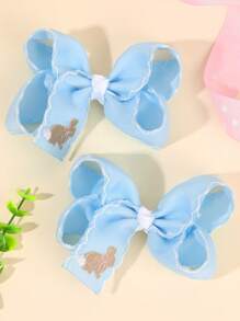 2个可爱复活节兔子发夹，粉色/白色/蓝色，刺绣兔子装饰，缎面荷叶边发夹，鳄鱼夹，节日春季发饰，适合复活节彩蛋寻宝、教堂活动和篮子填充物 - 彩色 - 查看 6