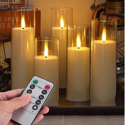 2/3/5支装遥控无焰蜡烛，电池供电LED蜡烛，带定时器，营造浪漫氛围，无烟无味电子LED蜡烛，适用于家居、卧室、婚礼、求婚、圣诞节、万圣节、情人节、公司聚会、派对等场合。