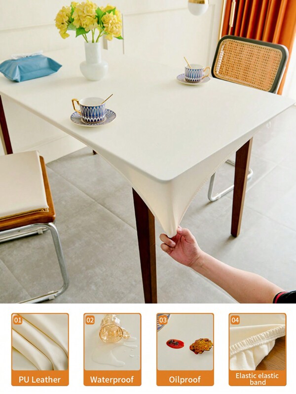 1 pezzo Tovaglia rettangolare elastica, impermeabile e antigrasso, realizzata in materiale PU beige elastico, tovaglia durevole e facile da pulire per tavolo da pranzo, ristorante, festa e giardino all'aperto