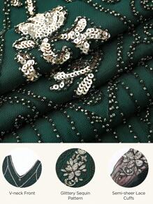 BABEYOND Plus Size 1920s Art Deco Fringed Sequin Dress Flapper Gatsby Costume Dress For Women