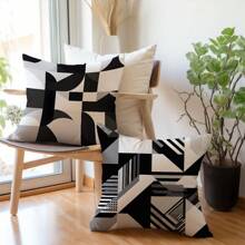 4pcs Geometric Pattern Pillow Case Set, Single-Sided Printed Plush Fabric, 45*45/50*50/40*40CM Cushion Cover For Modern Fabric Sofa, Indoor Decor, Party Decoration, Gift